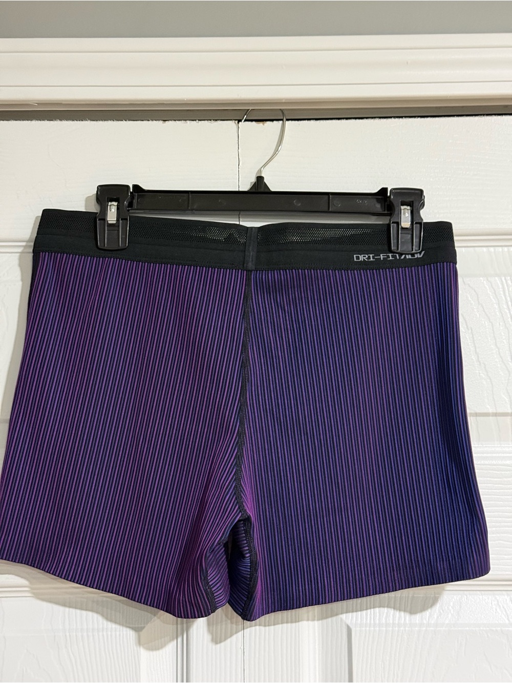 Nike Women's Purple Pinstripe Running Shorts with Red Swoosh - Picture 4 of 4
